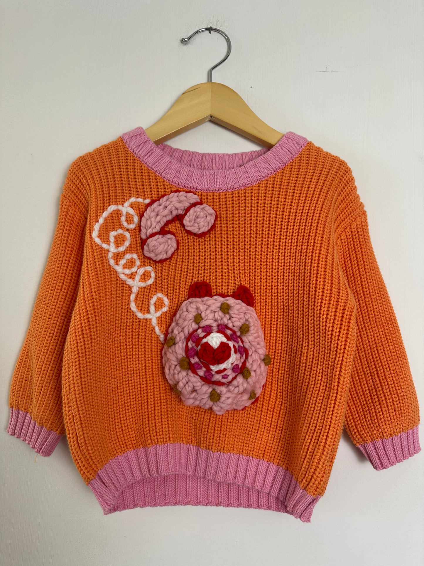 RTS 12-24 months vintage phone- sherbet sweater