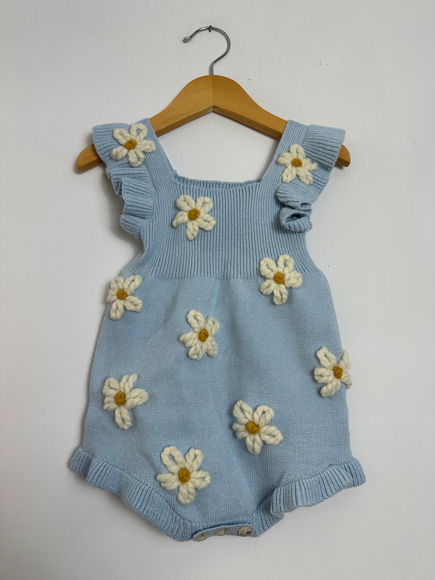 flower blue romper- 9-12 mo.