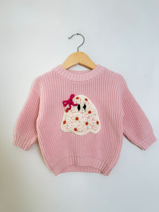RTS 3-6 mo. cotton candy sweater w/ daisy ghost