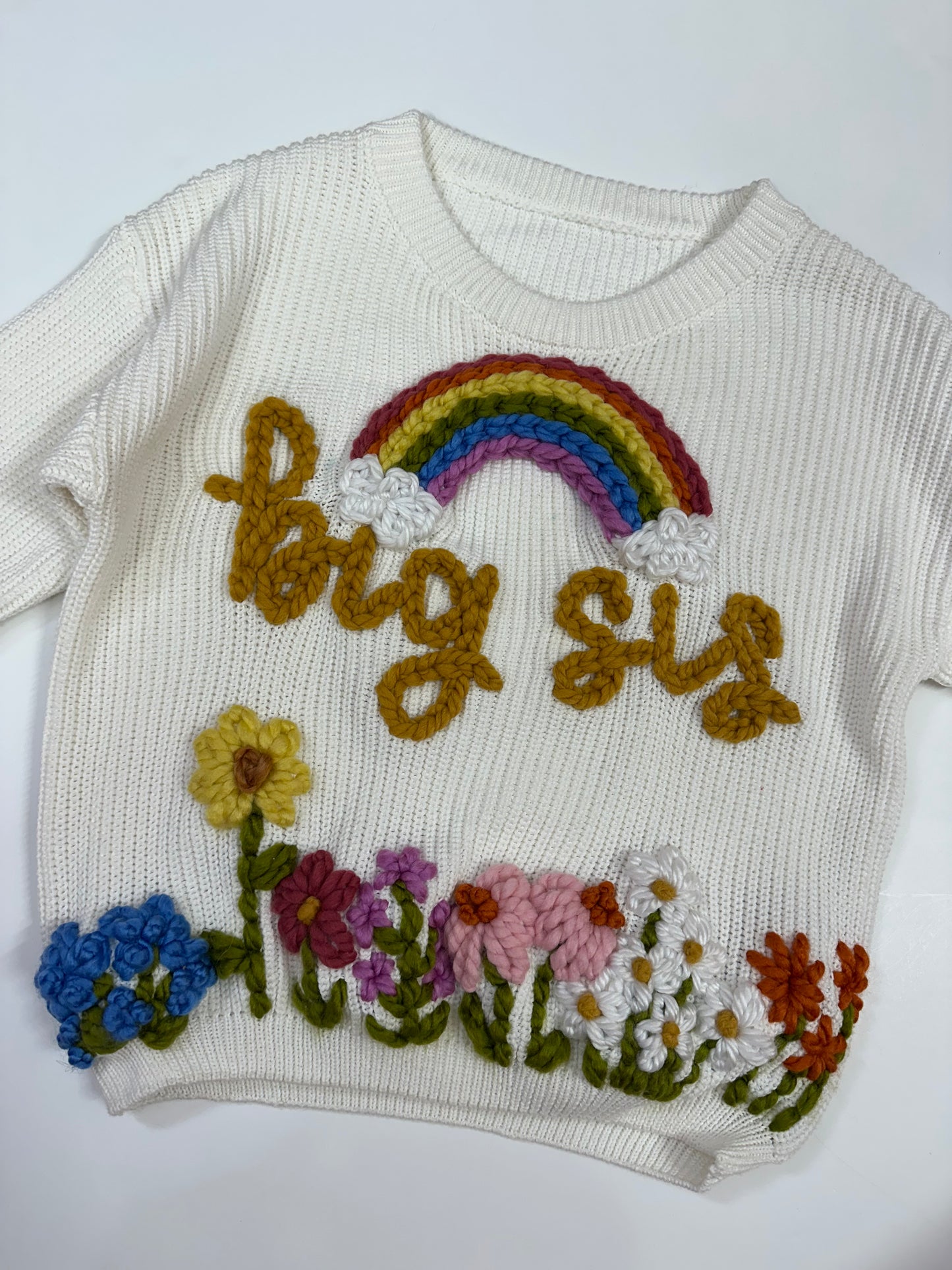 “big sis” white sweater- 5/6 years