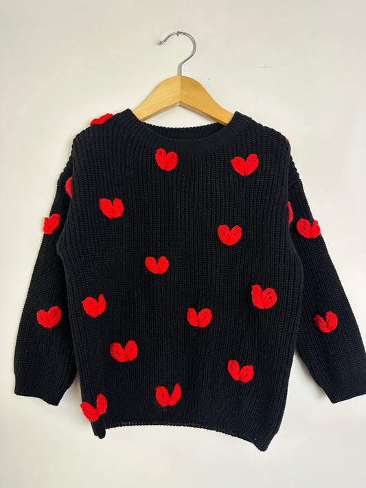 RTS 3T red hearts on black sweater