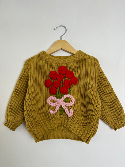 RTS 6-12 months rose bouquet- dijon sweater