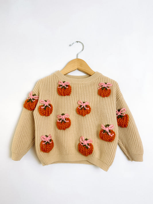 RTS 6-12 mo. sand sweater w/ pumpkins with bows