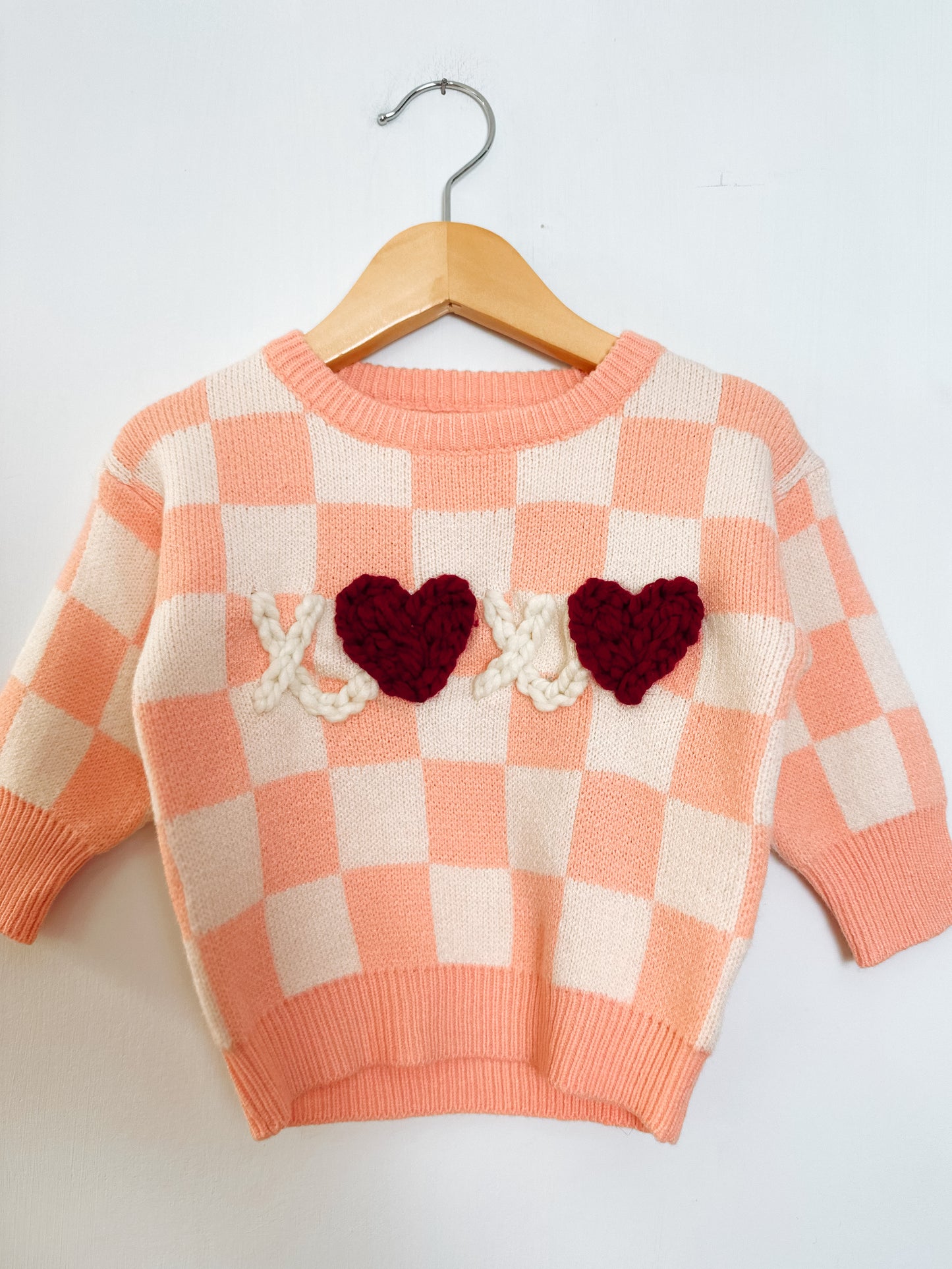 RTS 6-12 months peach check “xoxo”