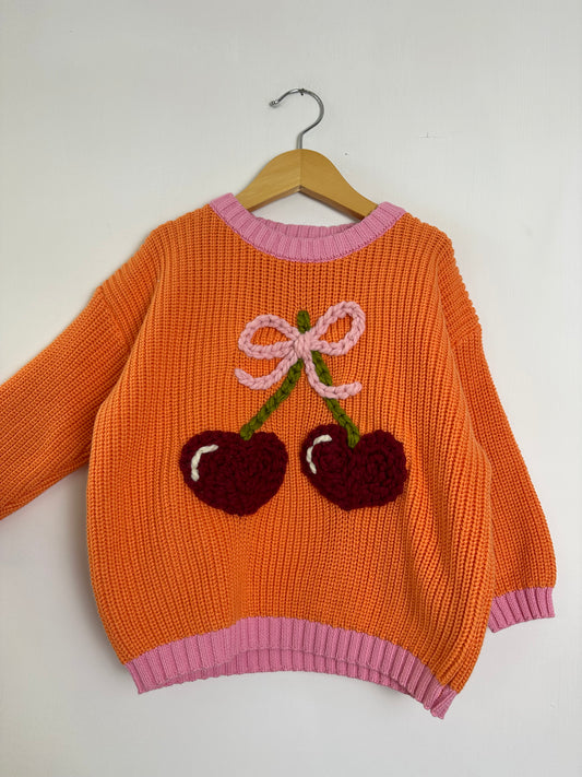 RTS 3-4T heart cherries- sherbet sweater