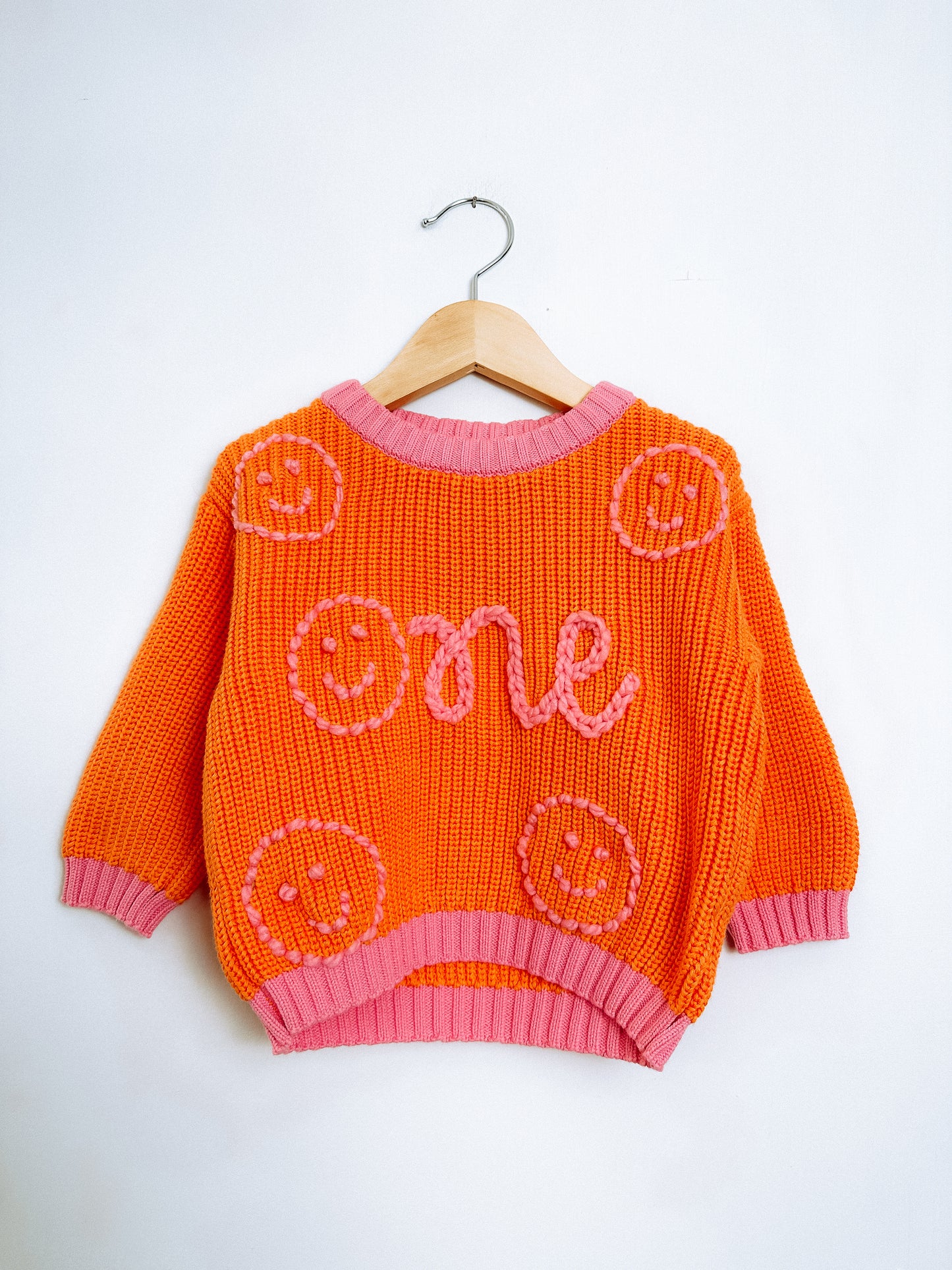 RTS 12-24 months sherbet sweater "one smiley baby theme"