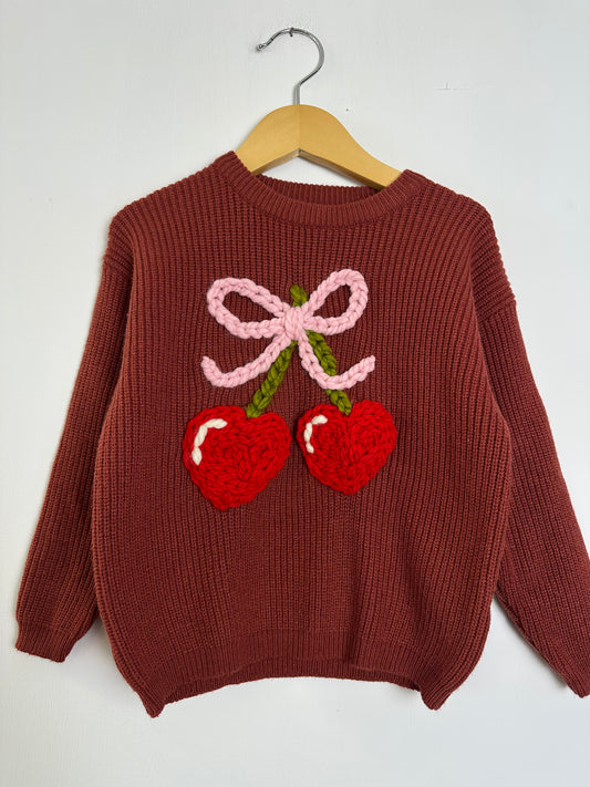 RTS 2T heart cherries- maroon sweater