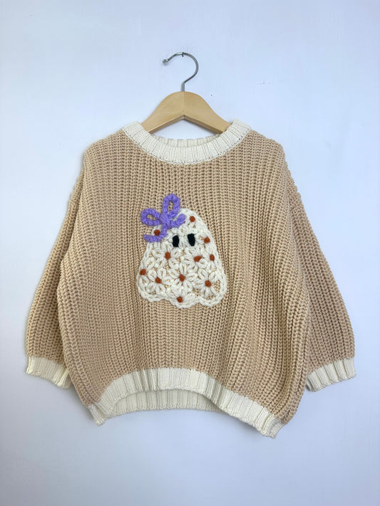 RTS 2-3T latte sweater w/ daisy ghost