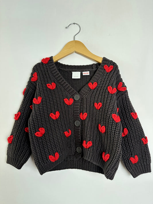 RTS 3 years red hearts- charcoal cardigan