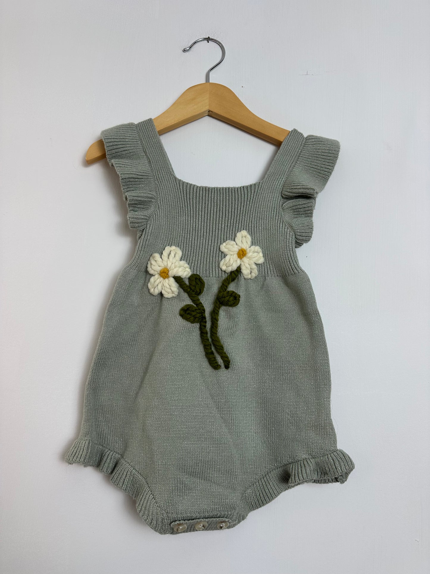 flower blue romper- 12-18 mo.