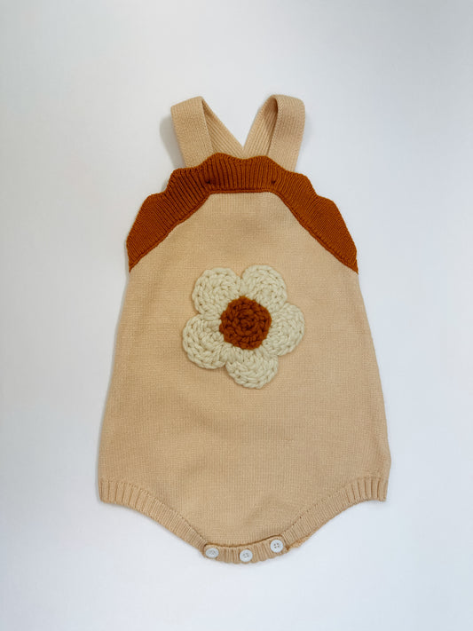 RTS 12-18 months sand romper- white retro flower