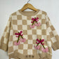 RTS 12-18 months pink heart cherries- tan check romper