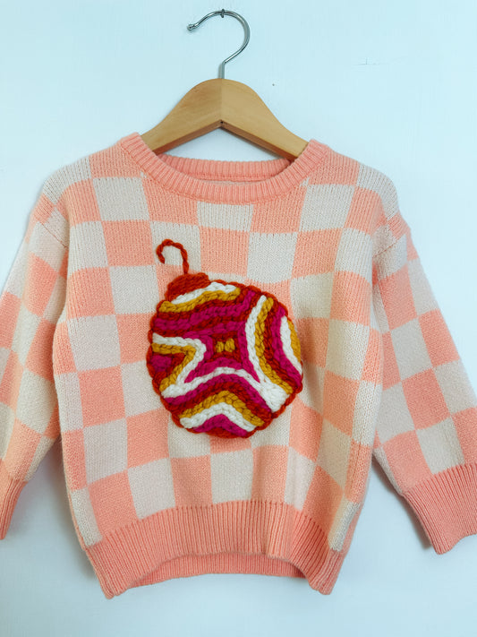 RTS 12-24 mo. peach checkered w/ ornament