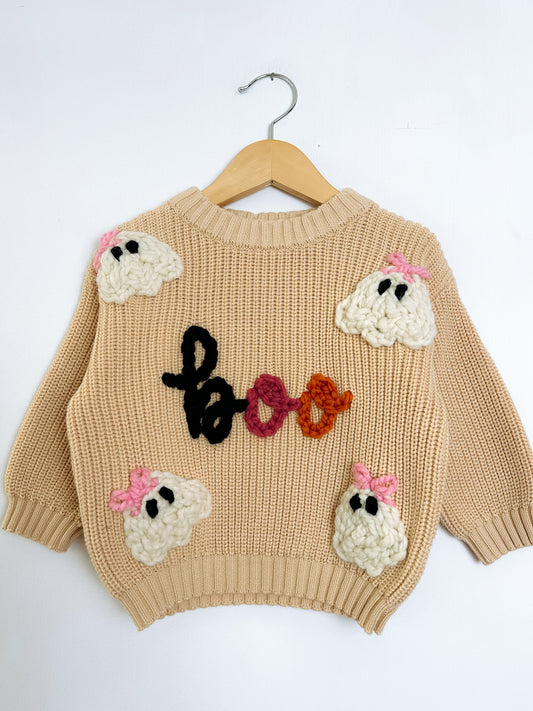 RTS 12-24 mo. sand sweater “boo” with ghosts