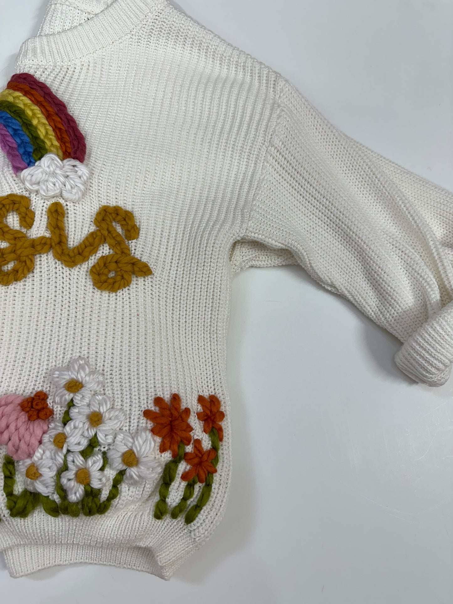 “big sis” white sweater- 5/6 years