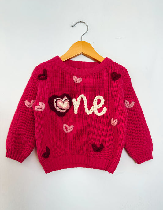 RTS 12-24 months strawberry “one” w/ hearts