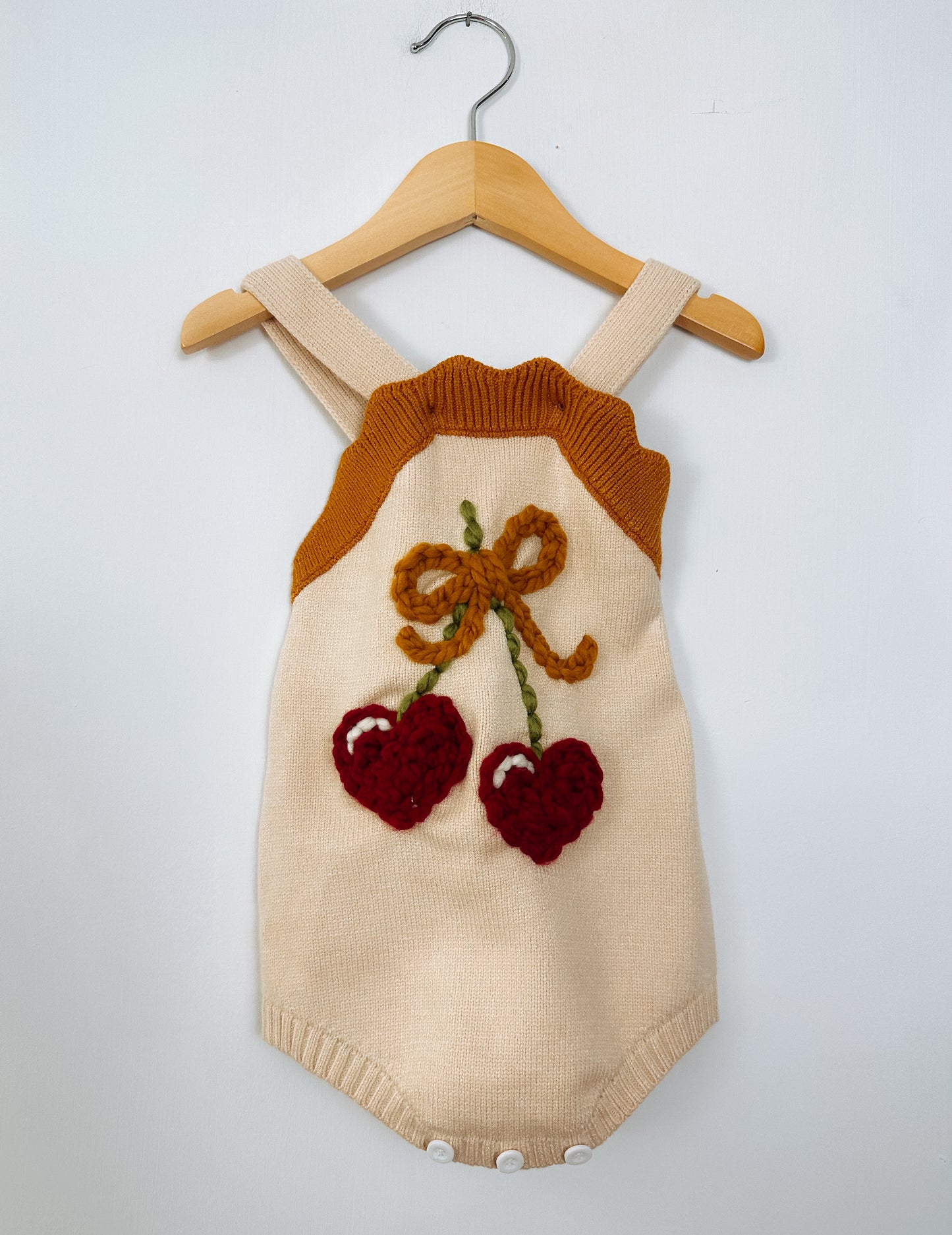 RTS 12-18 months sand romper w/ heart cherries