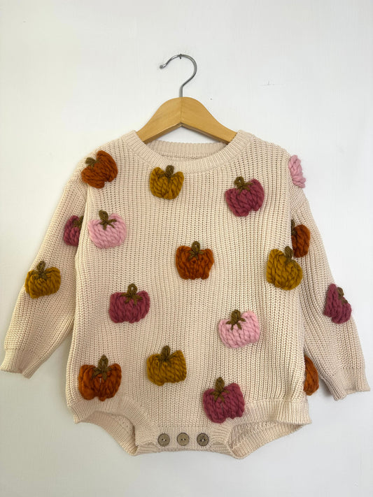 RTS 2-3T sand romper w/ girly pumpkins