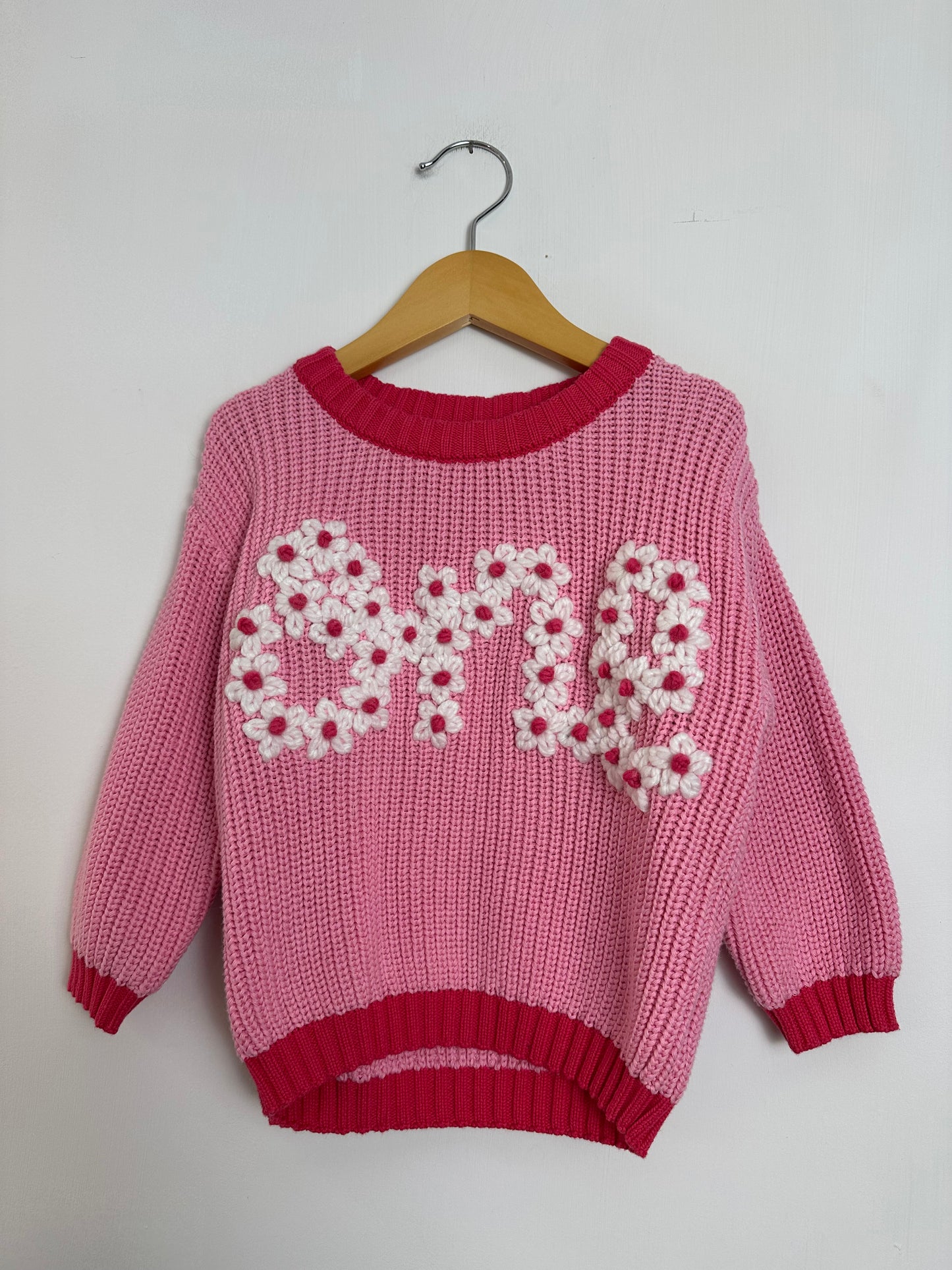 “one” birthday bubblegum sweater- 12-24 mo