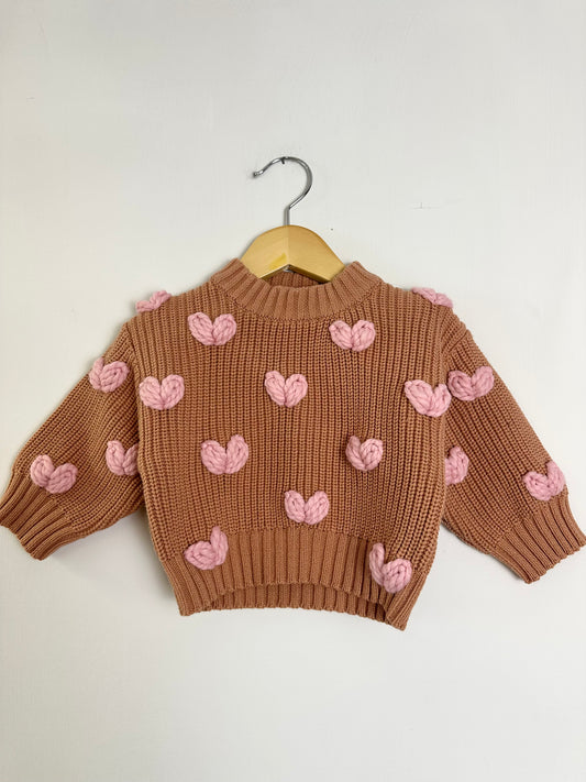RTS 0-3 months pink hearts- terracotta sweater