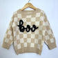 RTS 3-4T tan checkered sweater w/ “boo”