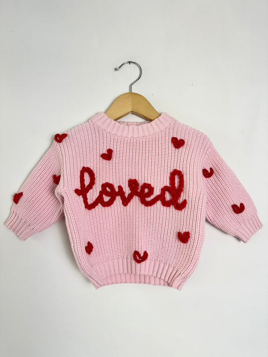 RTS 0-3 month “loved” - cotton candy sweater