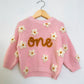 RTS 12-24 mo. cotton candy sweater “one” with flowers