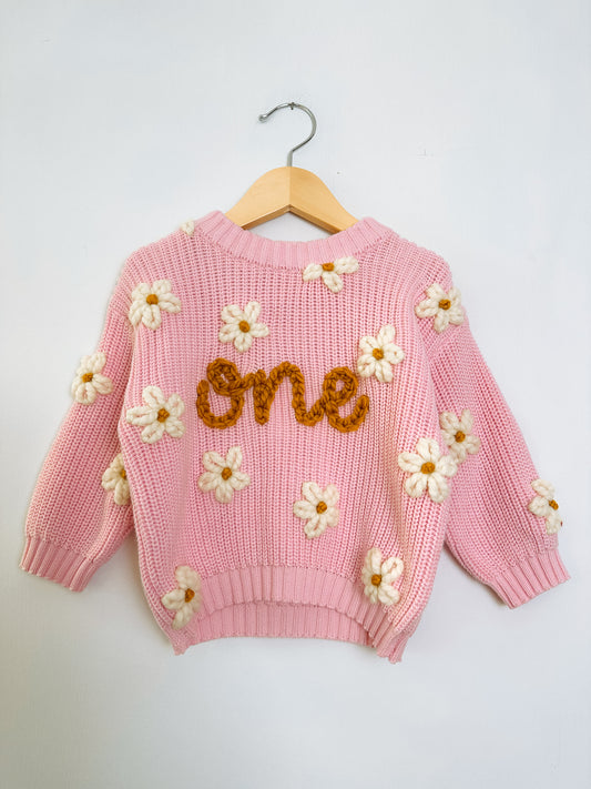 RTS 12-24 mo. cotton candy sweater “one” with flowers