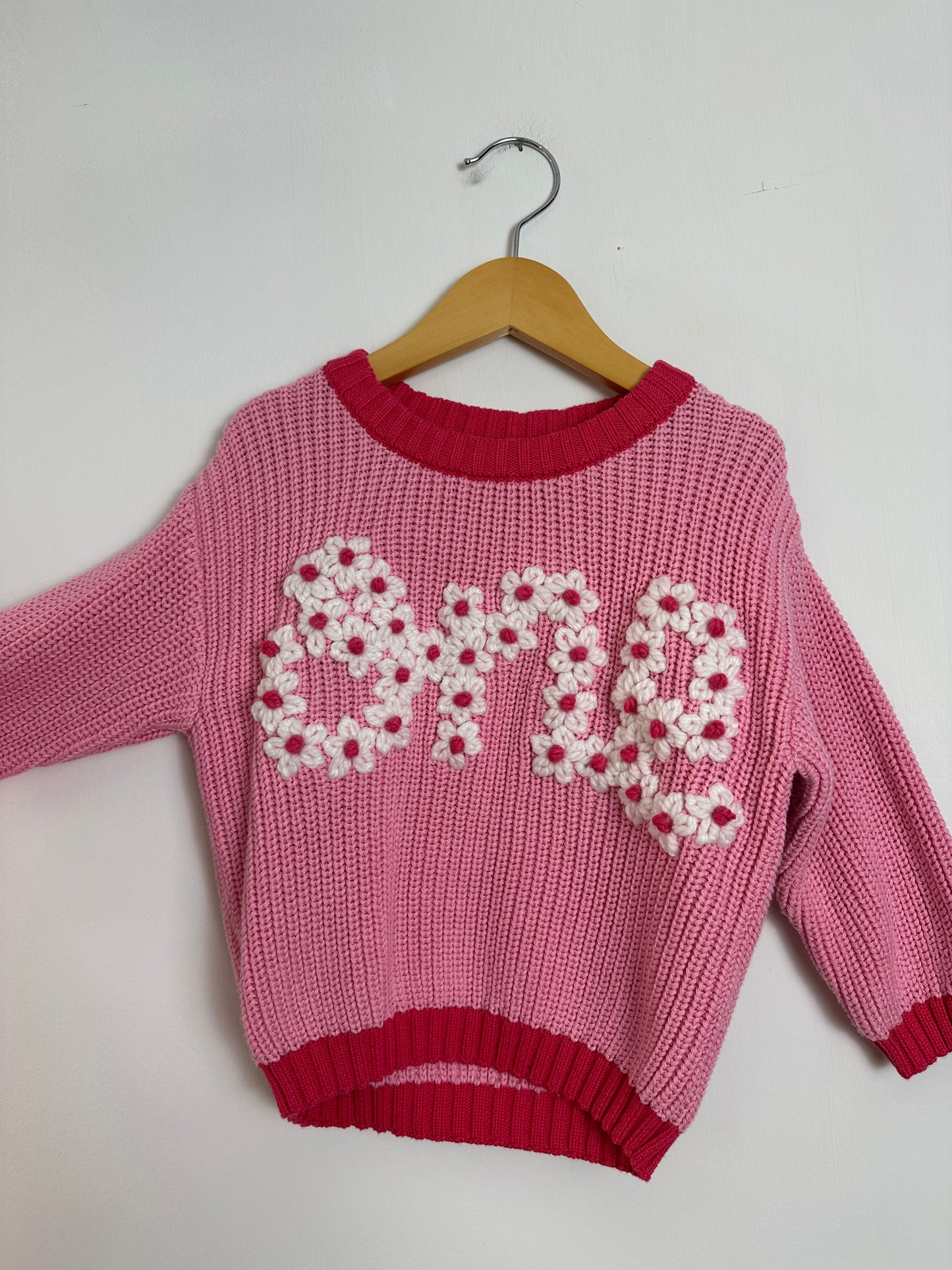 “one” birthday bubblegum sweater- 12-24 mo