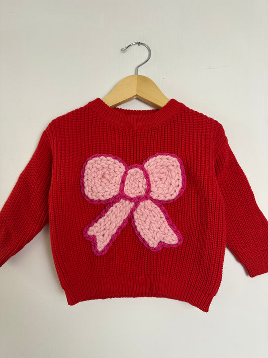 RTS 3-6 months pink bow- cherry sweater